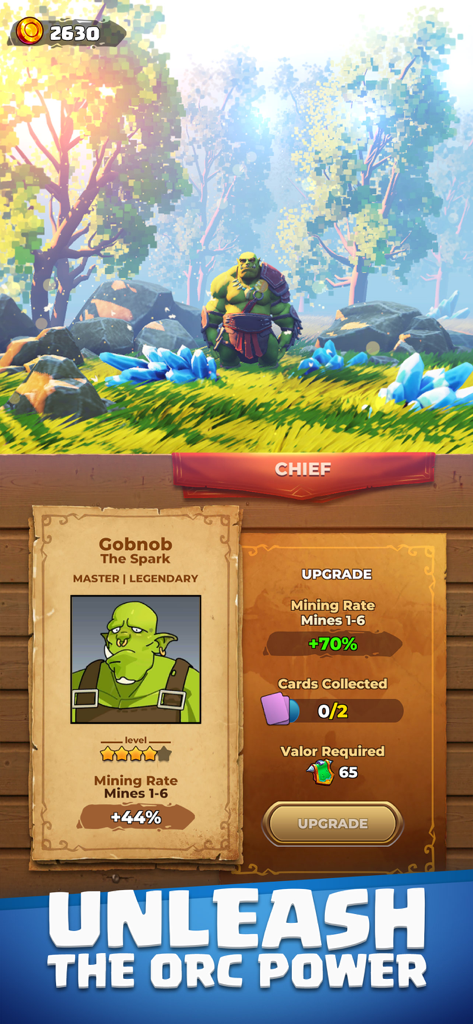 Orecraft: Mining Camp - Legendary orc chief upgrade menu in Orecraft Mining Camp