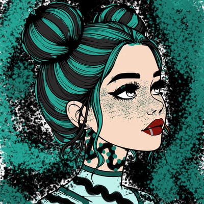 realistic girl with buns on the top of her head