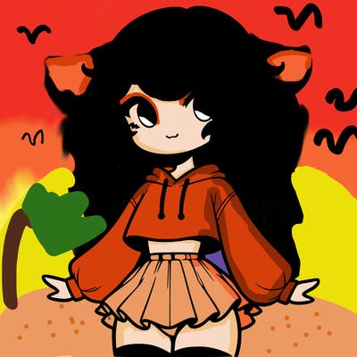 cute femboy with short, fluffy hair that softly frames their face, wearing a cropped hoodie, paired with a flouncy short skirt, and thigh-high stockings