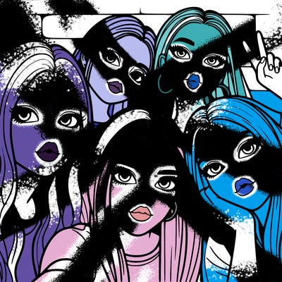 group of teen girls friends y2k up close in a selfie