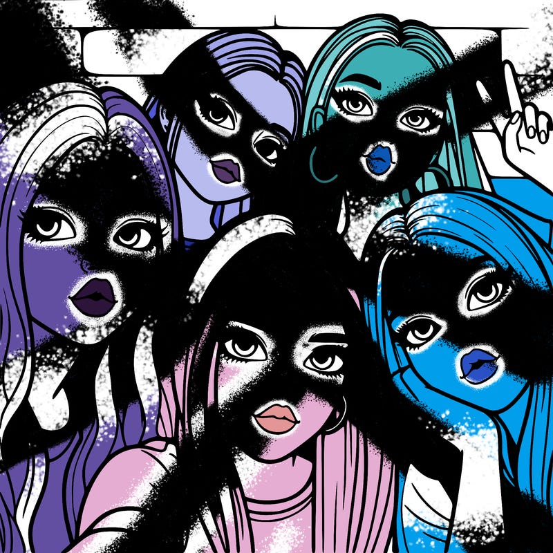 group of teen girls friends y2k up close in a selfie