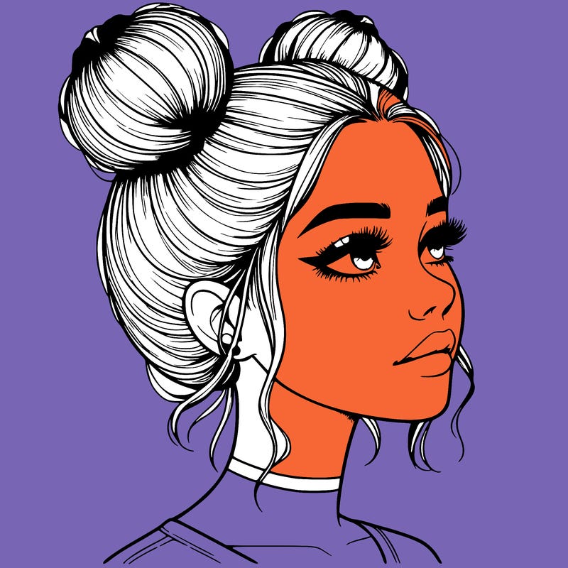 realistic girl with buns on the top of her head