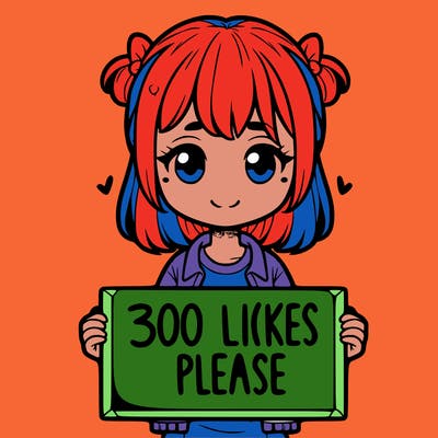 girl holding a sigh saying " 300 likes please"