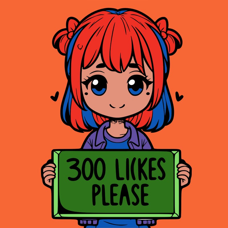 girl holding a sigh saying " 300 likes please"