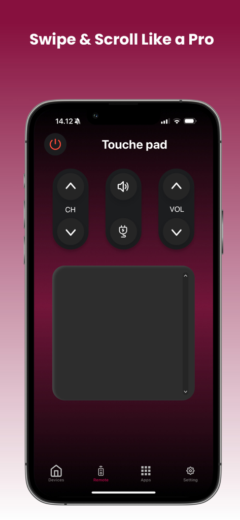 Remote for LG TVs - iPhone screen showing the touchpad navigation interface of the Remote for LG TVs app