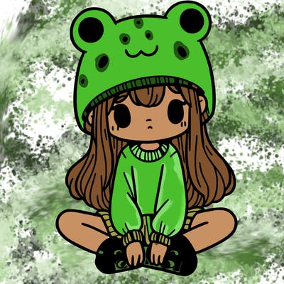 a girl wearing a frog hat and some frog socks