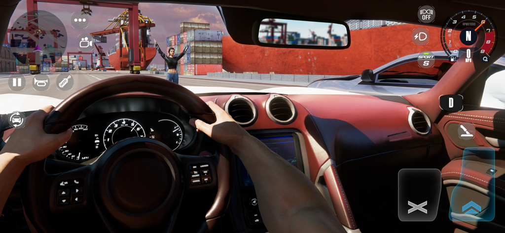 Street Racing EVO : Car & Moto - First person cockpit view of a sports car interior in Street Racing EVO