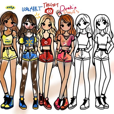 a group of girls wearing crop tops and shorts