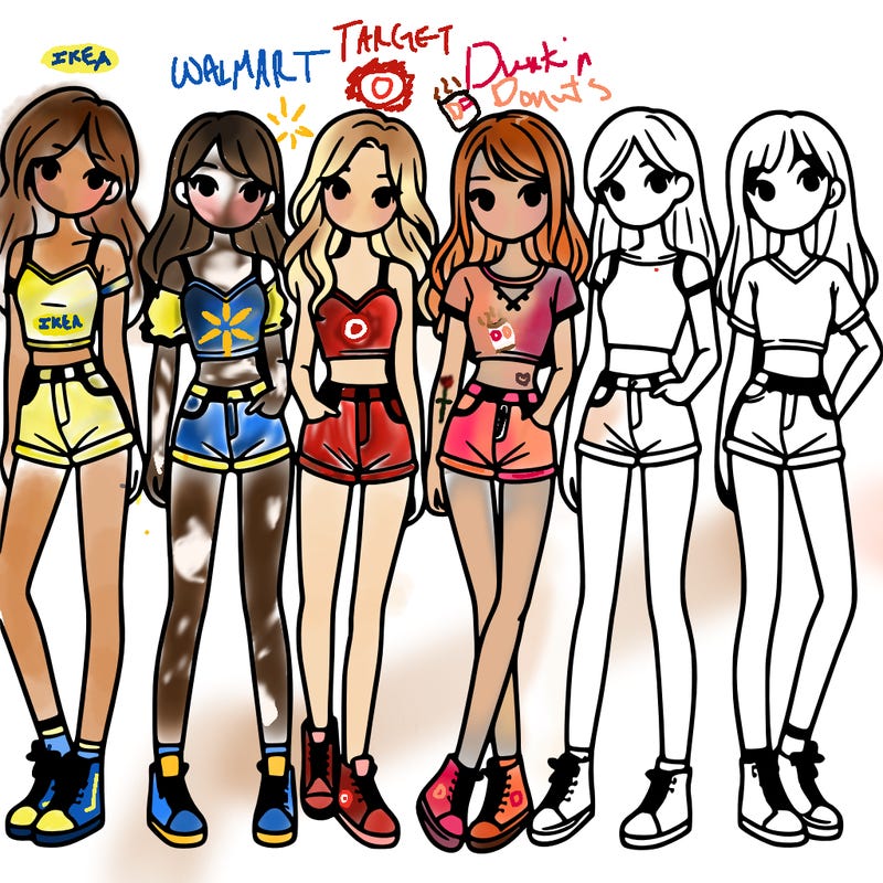 a group of girls wearing crop tops and shorts