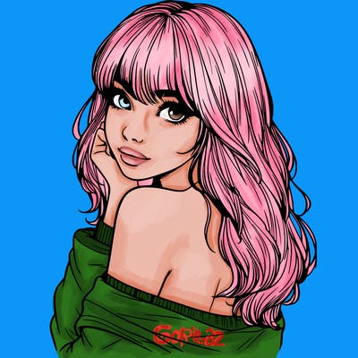 realistic girl with bangs looking over her shoulder