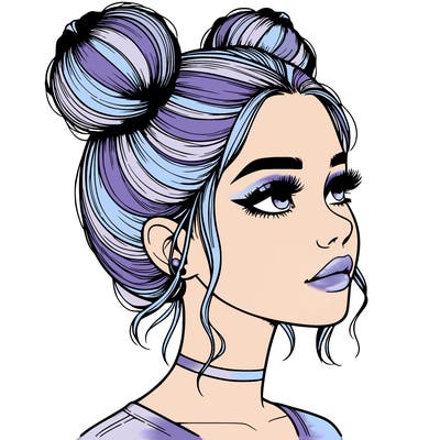 realistic girl with buns on the top of her head