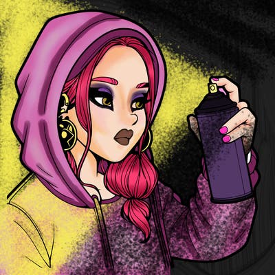 a realistic girl, spray painting