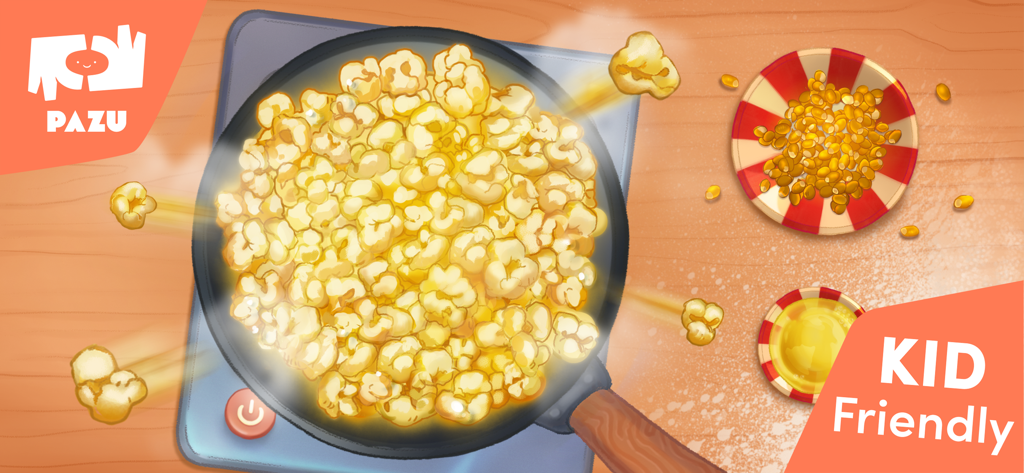 Pizza Maker 2 - Haciendo palomitas de maíz en una sartén en el juego familiar de Pizza Maker 2