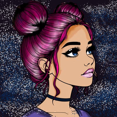 realistic girl with buns on the top of her head