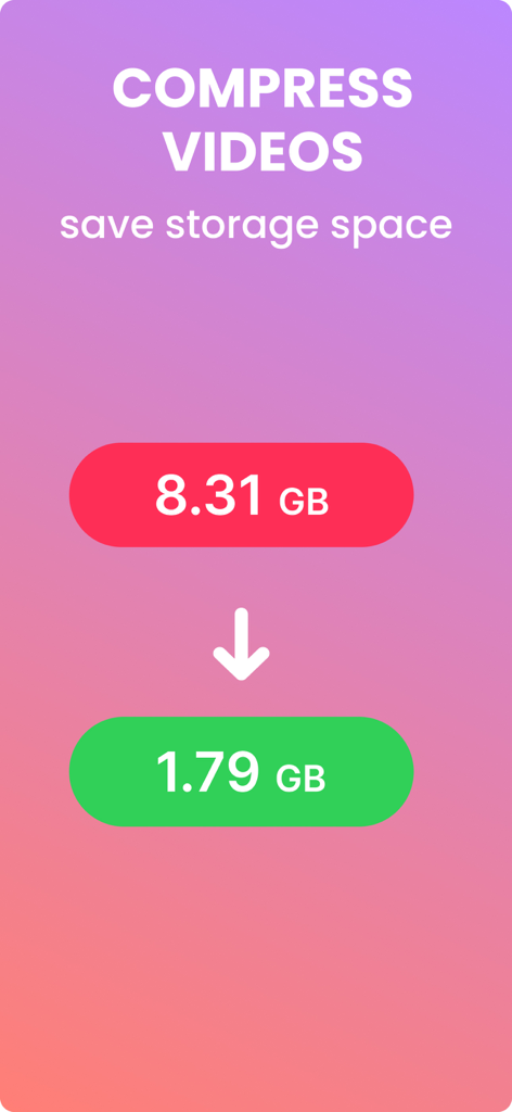 The Video Compressor : Zippy - Visual demonstration of video size reduction from 8.31GB to 1.79GB to save storage space