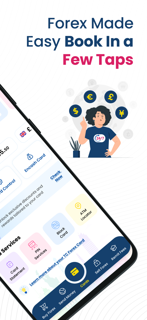 TC Pay | Payment Solutions - TC Pay app interface for managing forex cards and international payments