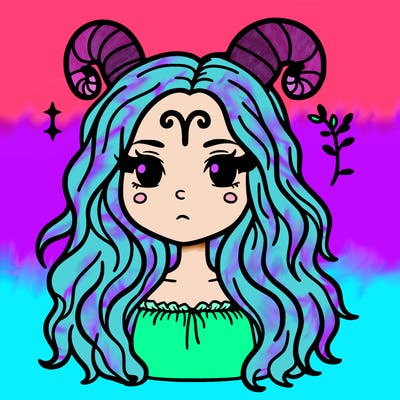 picture of a pretty girl who has horns and on her forehead their is the aries sign
