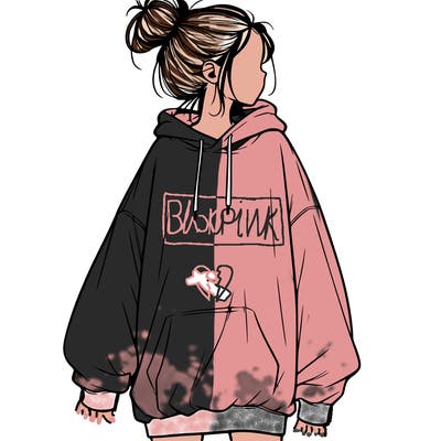 realistic girl with a oversized sweatshirt on and a bun