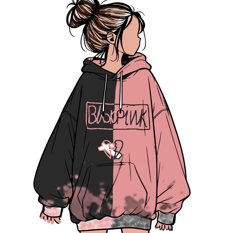 realistic girl with a oversized sweatshirt on and a bun