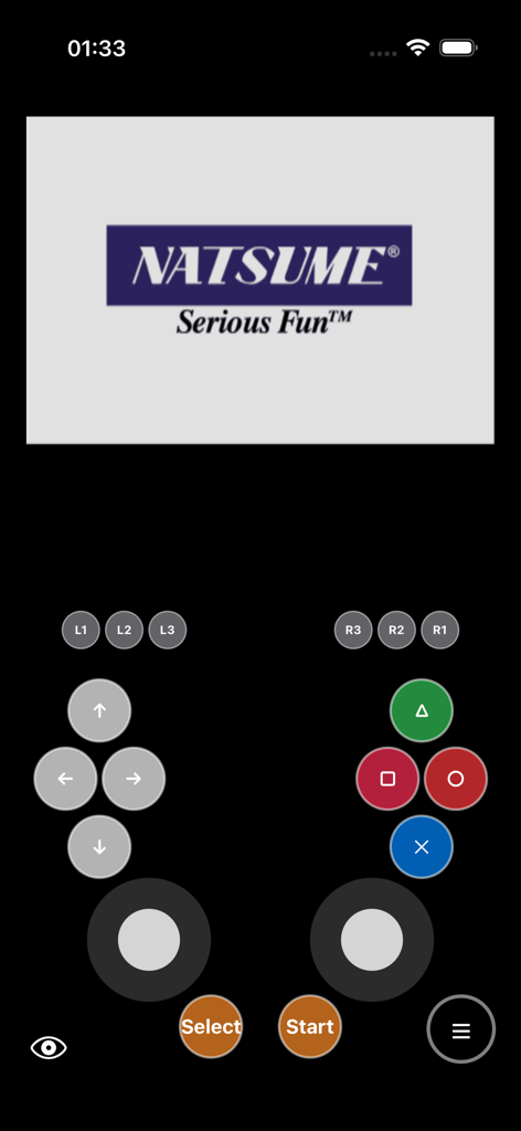 GamePlaytoo : PS2 Emulator - Interface of GamePlaytoo PS2 emulator showing virtual controller buttons and Natsume logo