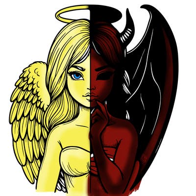 realistic angel half demon