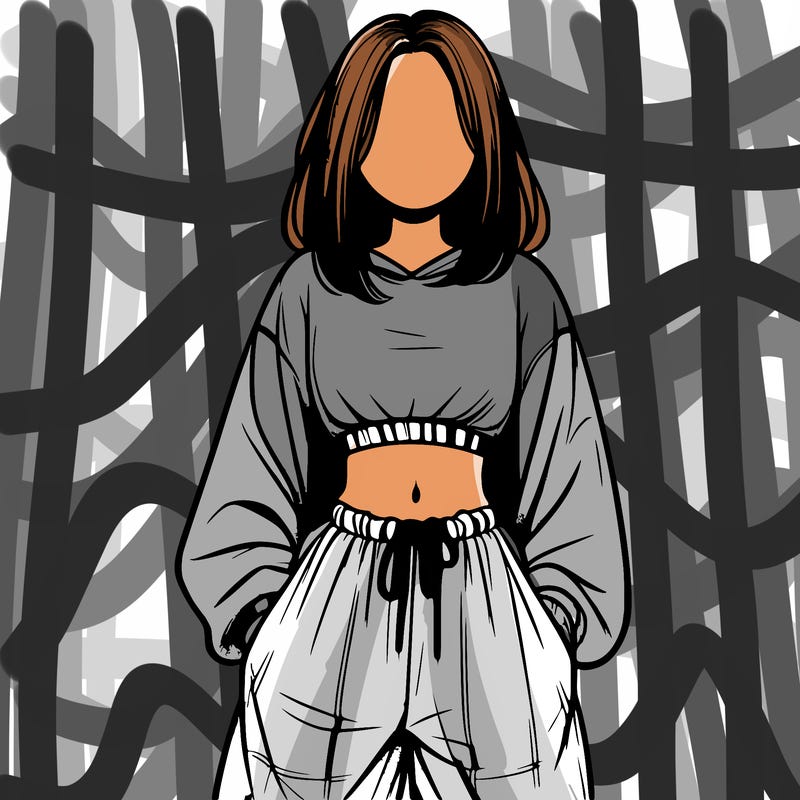 realistic girl faceless with baggy pants and a crop top