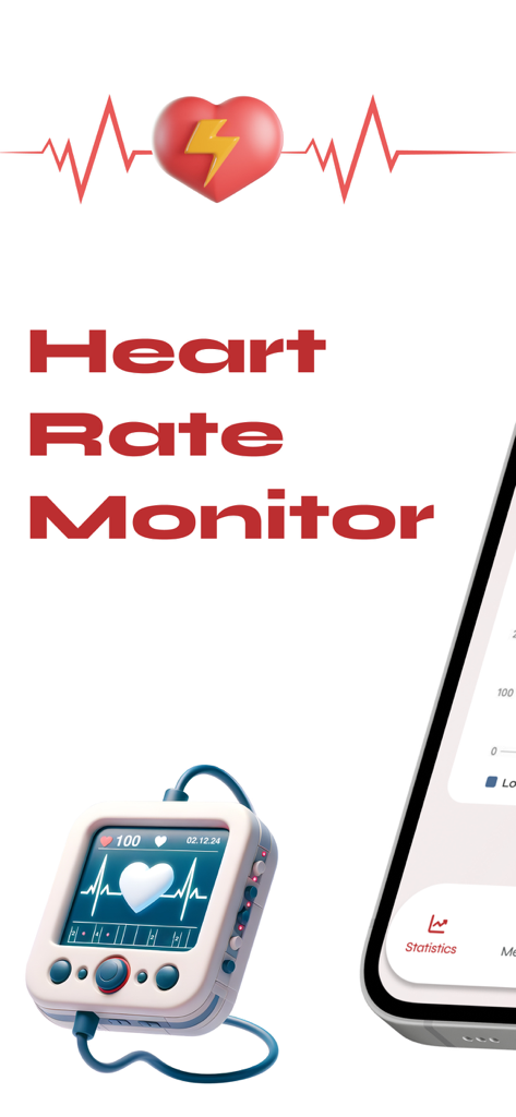 Heart Rate Monitor app showing heart statistics and pulse tracking features