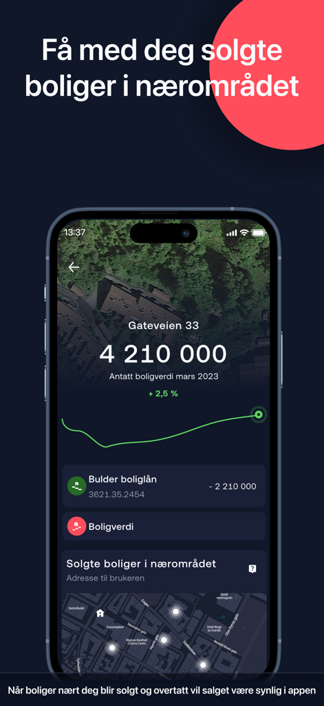 Bulder - Interfaz de la aplicación Bulder que muestra la estimación del valor de la propiedad, detalles de la hipoteca y un mapa de casas vendidas recientemente en el vecindario