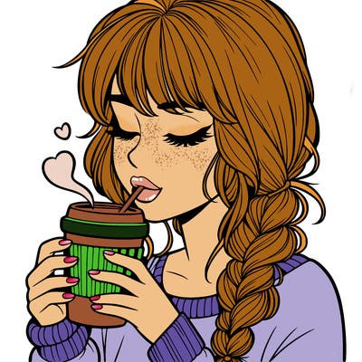 realistic girl drinking coffee