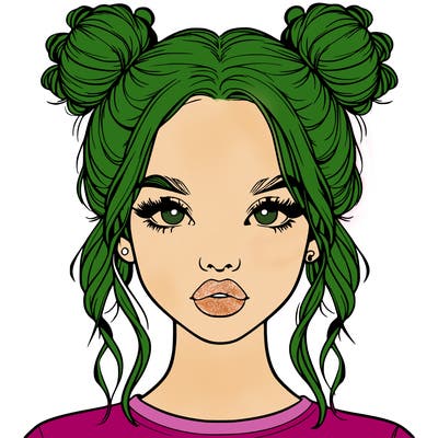 realistic girl with two buns in hair and lips