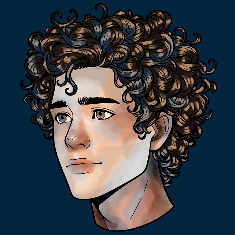 realistic guy with curly hair