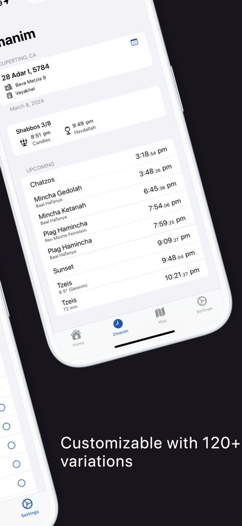 YidKit: Smart Siddur, Zmanim - YidKit app Zmanim interface showing Jewish prayer times and Sabbath candle lighting