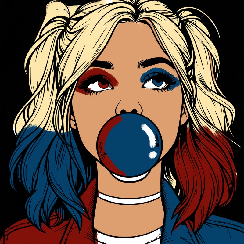 realististic girl blowing bubble -gum