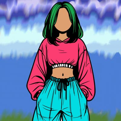 realistic girl faceless with baggy pants and a crop top
