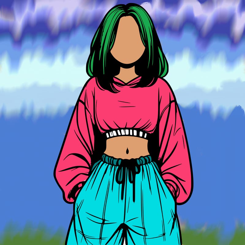realistic girl faceless with baggy pants and a crop top