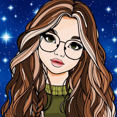 girl with long hair and freckles and glasses realistic