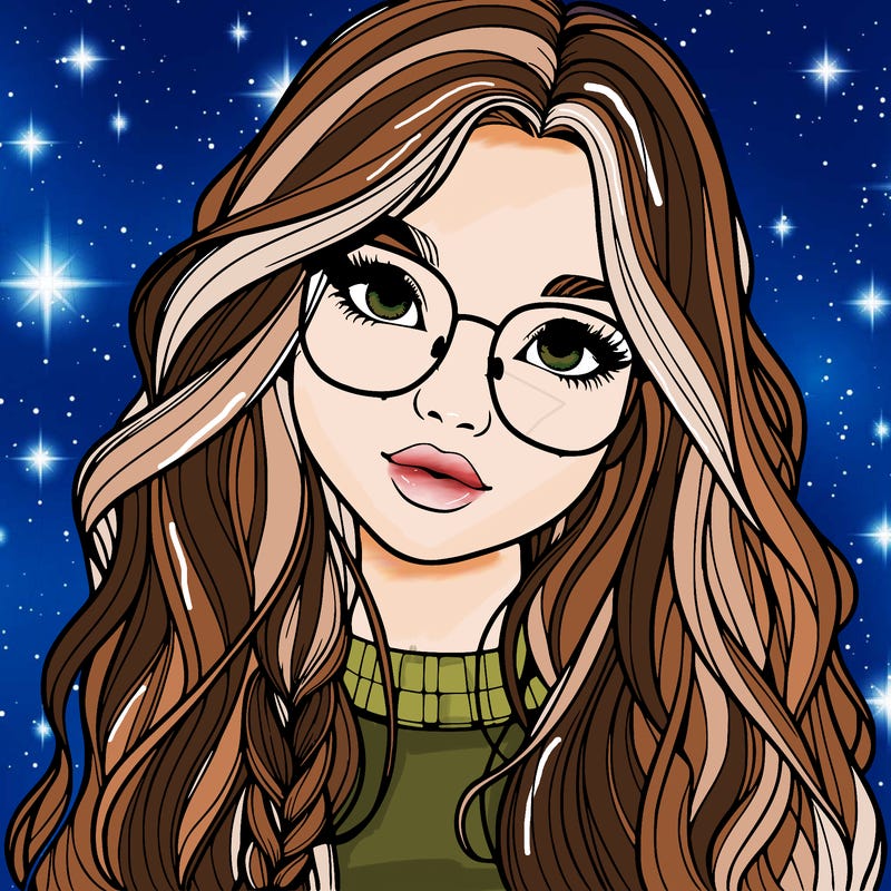 girl with long hair and freckles and glasses realistic