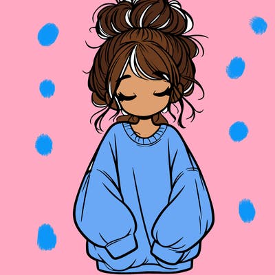 girl with baggy sweatshirt and messy bun