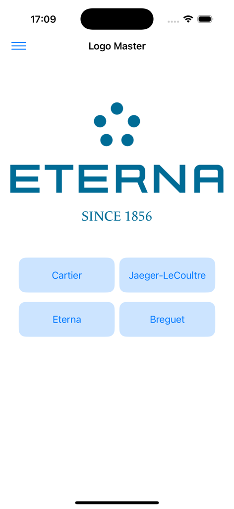 Logo Master - La aplicación Logo Master mostrando un cuestionario de reconocimiento de marca con el logotipo de Eterna