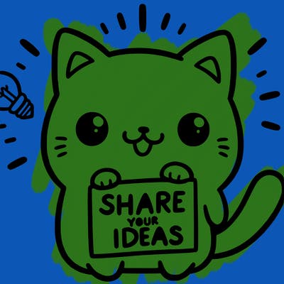a cute cat saying share your ideas