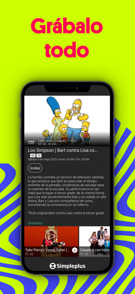 Simpleplus - Simpleplus app interface showing the recording feature with a scene from The Simpsons