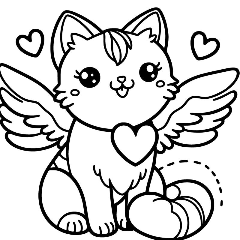 a cat with wings that has a big heart around her that's easy to draw