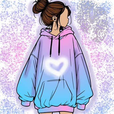 realistic girl with a oversized sweatshirt on and a bun