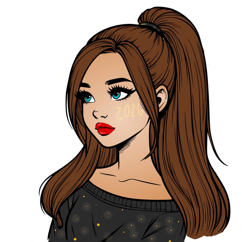 realistic girl with a high ponytail