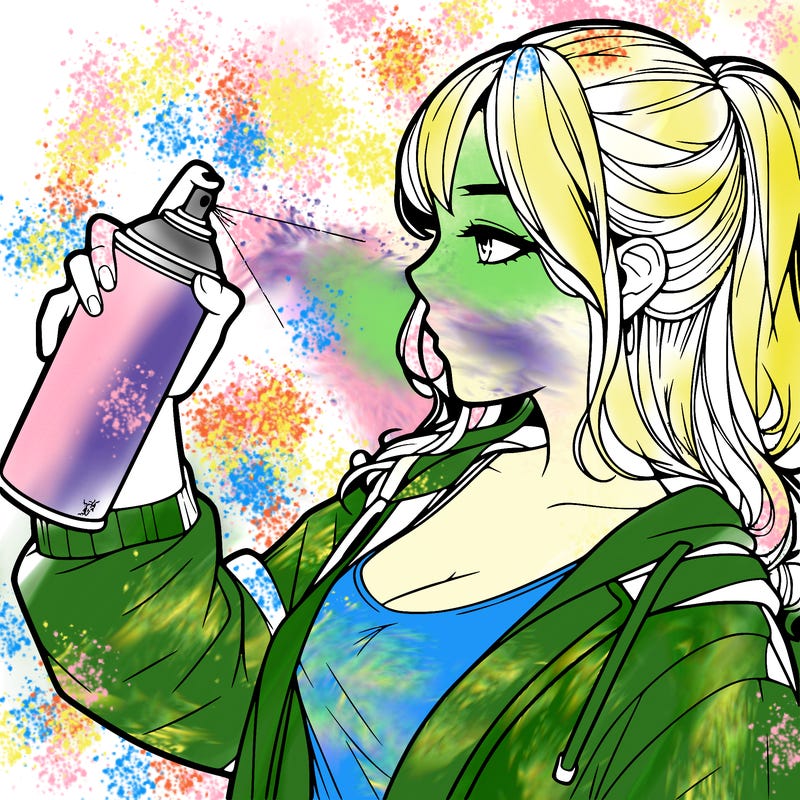 a realistic girl spray, painting