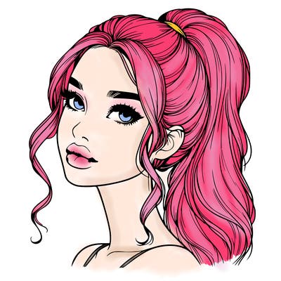 realistic girl with a ponytail on her hair and lips