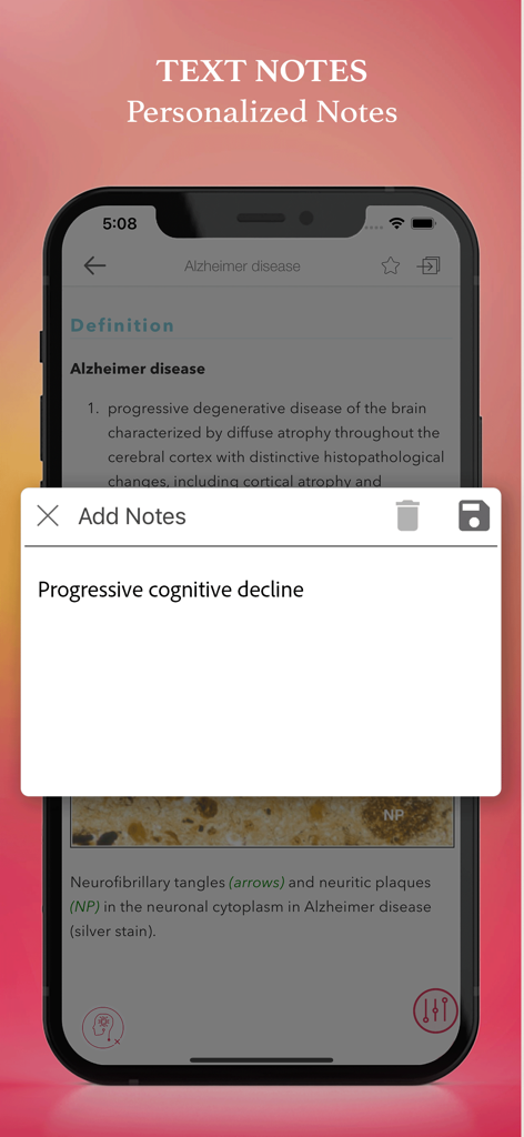 Dorland Pkt Medical Dictionary - Personalized text notes feature in the Dorland Pkt Medical Dictionary app.
