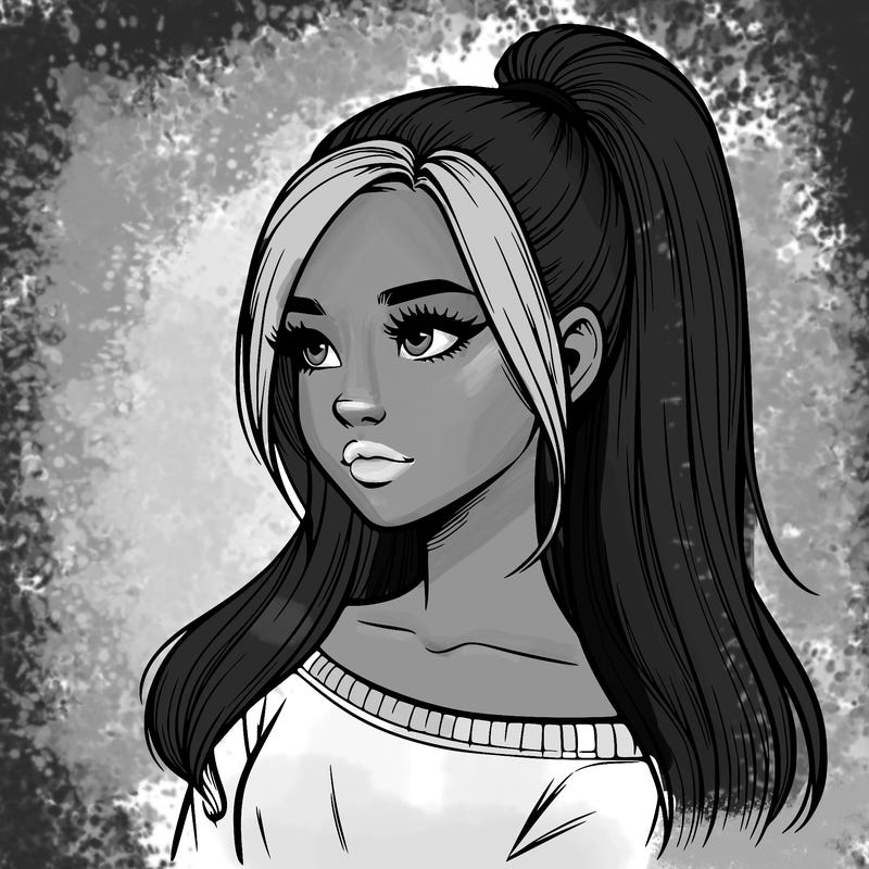 realistic girl with a high ponytail