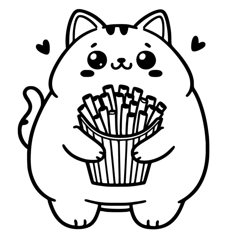 really fat but cute cat holding fries 🍟