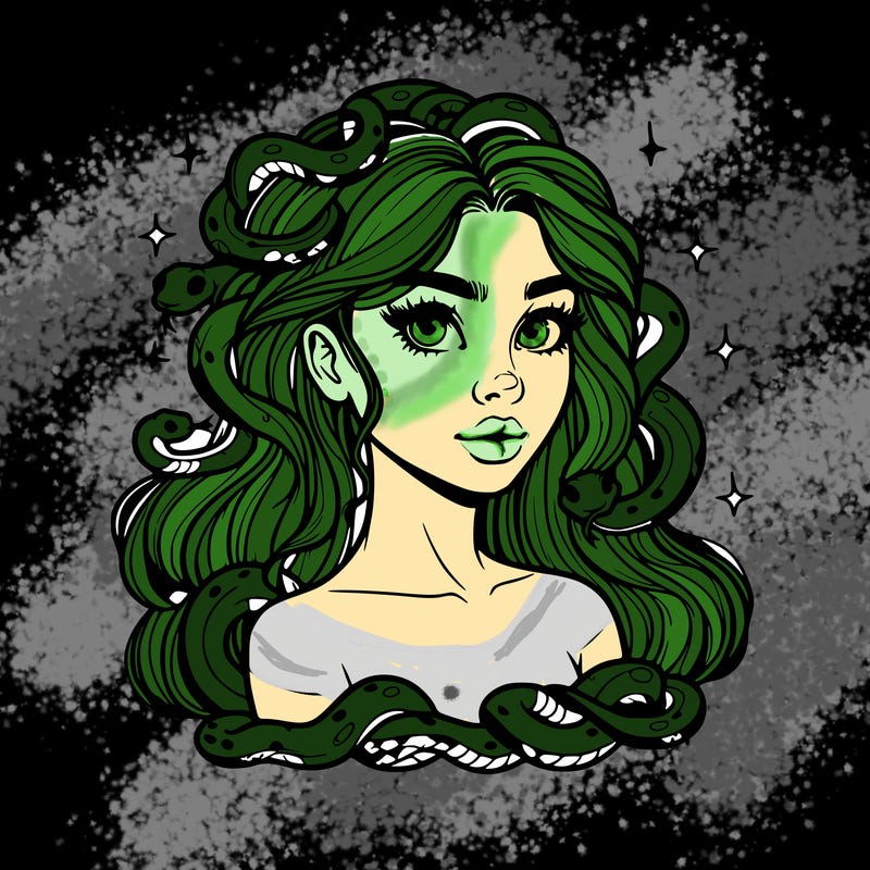 realistic girl with snakes as hair
